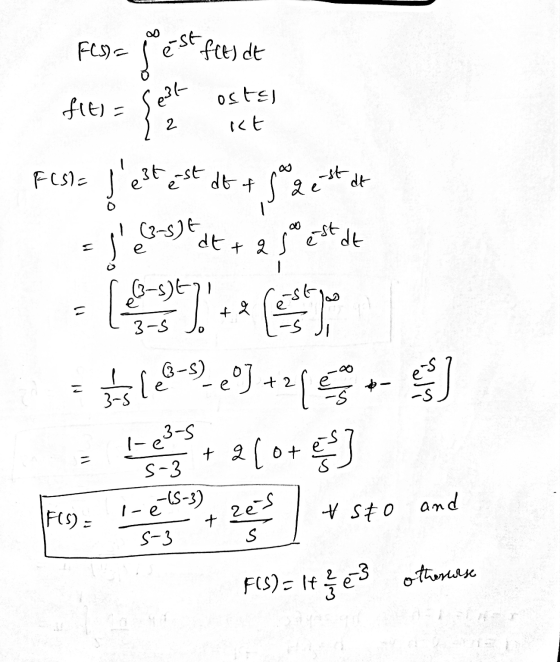 FCS) = jese fees de flt) = est ostel ikt 2 F (S) = } 3t estest dot sadest dt 1 (3-3)* at tage estat e (3-sto 0389 ۱) +2 (st 3