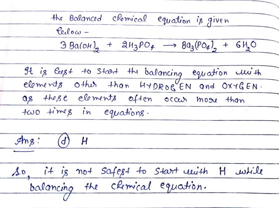 the Balanced chemical equation is given Celow - 3 Bacok), + 2U3PO4 -> 843(PO4)2 + 64,0 It is leest to Staet the balancing equ