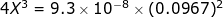 4x3 = 9.3 x 10-8 x (0.0967)