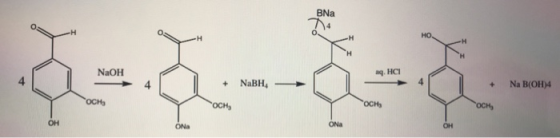 BNa \4 ཡཁའ ཡང་ NaOH aq. HCI NaBH4 Na B(OH)4 OCH ©oCH ONA