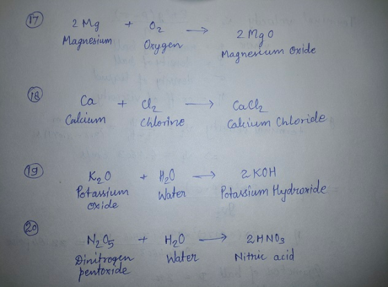 7 2 Mg Magnesium + O2 Oxygen -> 2Mgo Magnesium oxide + Ca Calcium - c Chlorine Cach Calcium Chloride K₂O Potassium oxide & H0