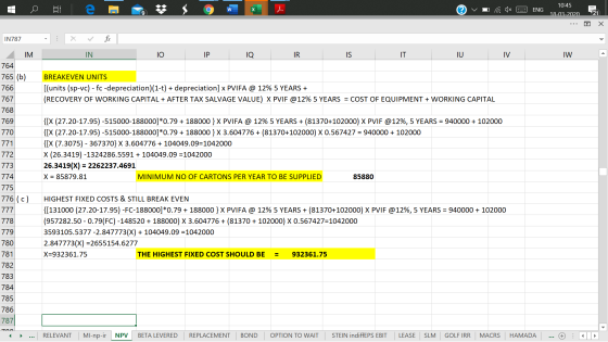 W ® v a ax 2 ENG - 10:45 18-03-2020_ IN787 - IN 10 IP Q R S T U V W IM 764 765 (b) 766 767 768 BREAKEVEN UNITS [(units (sp-