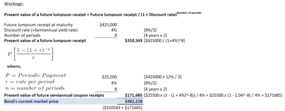 Workings: Present value of a future lumpsum receipt = Future lumpsum receipt / (1 + Discount rate) $425,000 4% Future lumpsum