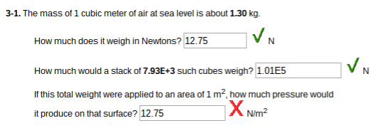 The mass of 1 cubic meter of air at sea level is a