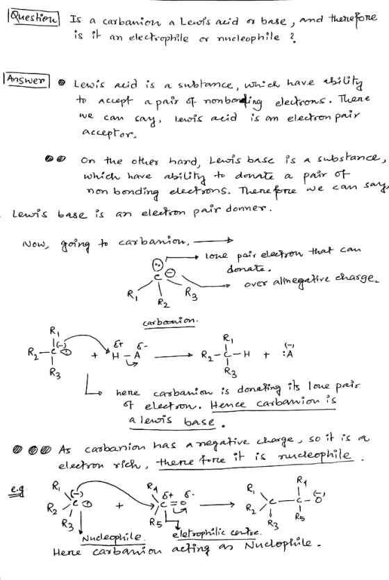 Question Is a carbanion is a carbanion a Lewis aci a Lewis acid or base, and therefore is if an electrophile or nucleophile ?
