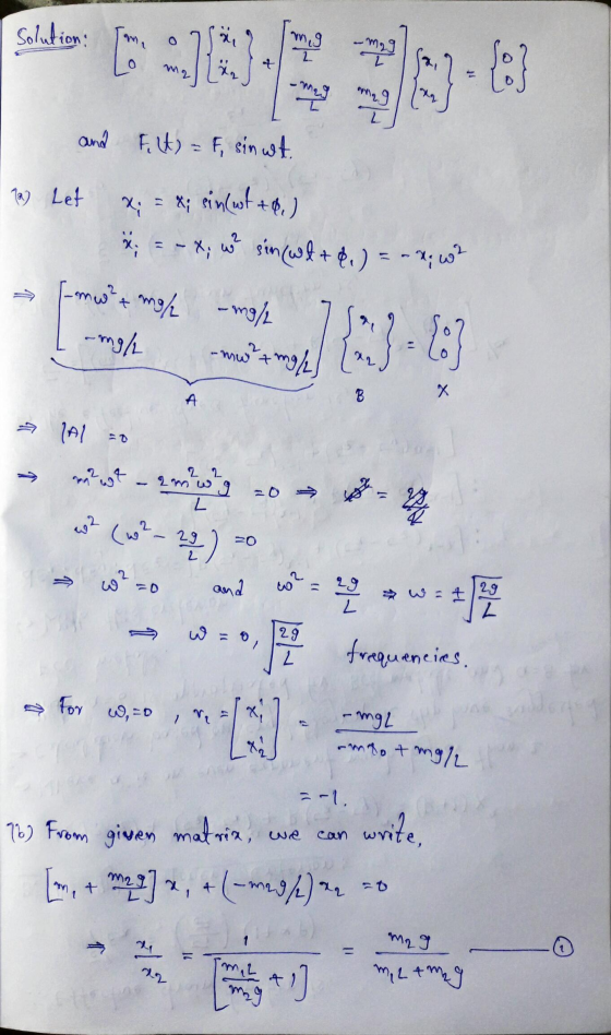 solution: 6.8 “ทาง 2 - mag 2 {:} mag mag 쁜 2 and Filt) = F sin ut. 1a) Let r; = x; sin(wt +6.) -x; we sin(wt+&.) = -x, w² -mw