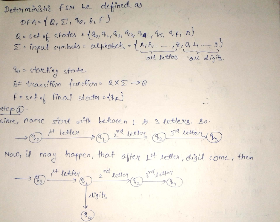Detormini fsM be detined as Set of states leefer Noo, it may hoen, thof ofter t ete, di come , then cla1