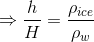 \Rightarrow \frac{h}{H}= \frac{\rho_{ice}}{\rho_{w}}