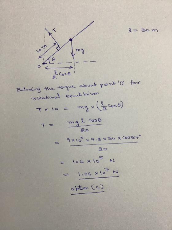 30 m O Baloncmg tha tou about psint o for tahanal egul bnum Tx lo 11 20 JX10 x 9.8 x30 X cos37 1 20 1 1.06 X10N oton Ce)