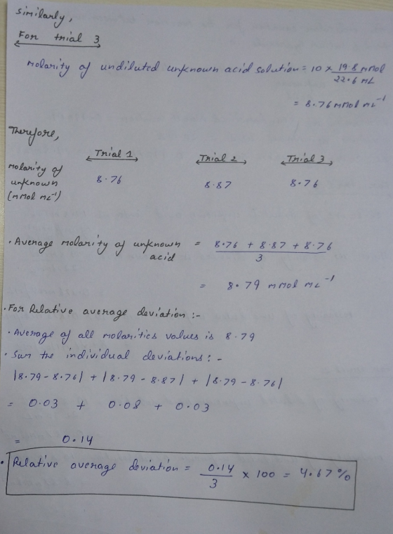 undiluted unknosh aciol soluton iox 19 &ro 之2-6 rnL mo lanit S 76 &.87 unknown = 8.76 十8:87 +8-76 aciol 3 . Avesht San the in