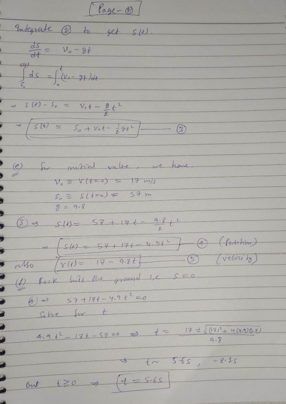 Page - ③ get SH). Integrate to वड म vo- gf sit Las ds - f (xo get let s its - So Vot - gt2 2 s26) Sot vot- 1 297² we hane, 17