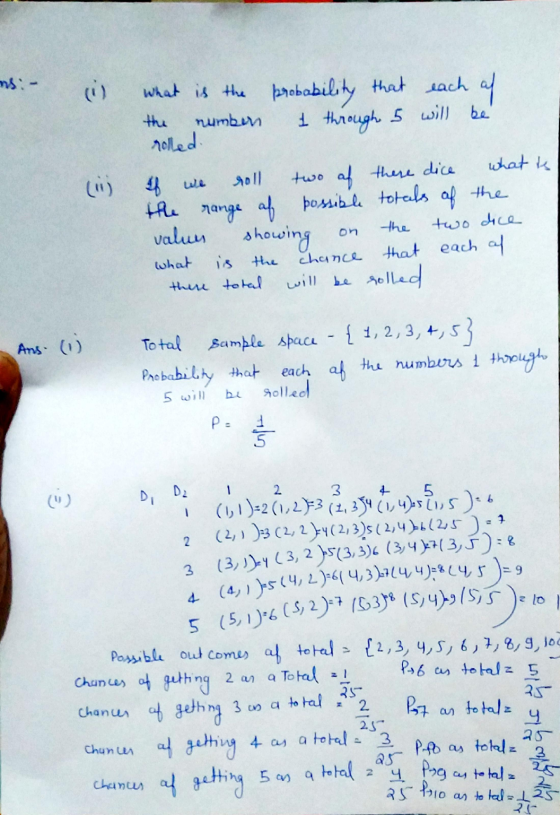 ms:- Ü the soll What is the probability that each of numben rolled I through 5 will be two of these dice what is the range of