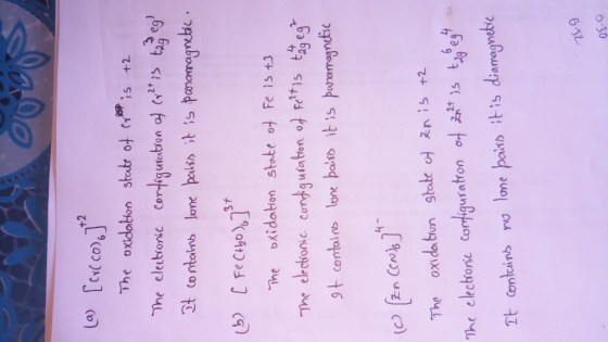 La [ co +2 The oxidation state o4 Y8Ps +2 3 eg) 3 f The oxidation state o Fe is t3 The cldtonc condtg winton o Rts e The oxid
