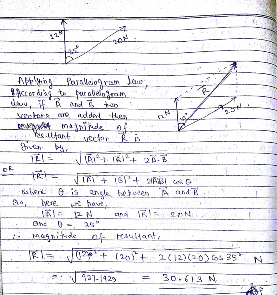 2. A上rty ng farallelog run law andl B vechors are add utlant oshere θ ís angle betueen -A and-R : Shere have 173-20 N esultant 921-1929