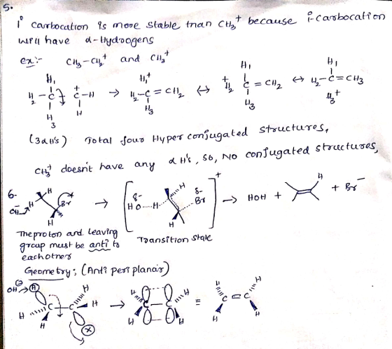 S. -Carbocation I carbocation is more stable than Cut because will have d-lydbogens ext Cle-cut and chat HA Hi é = CH, H4-C=C