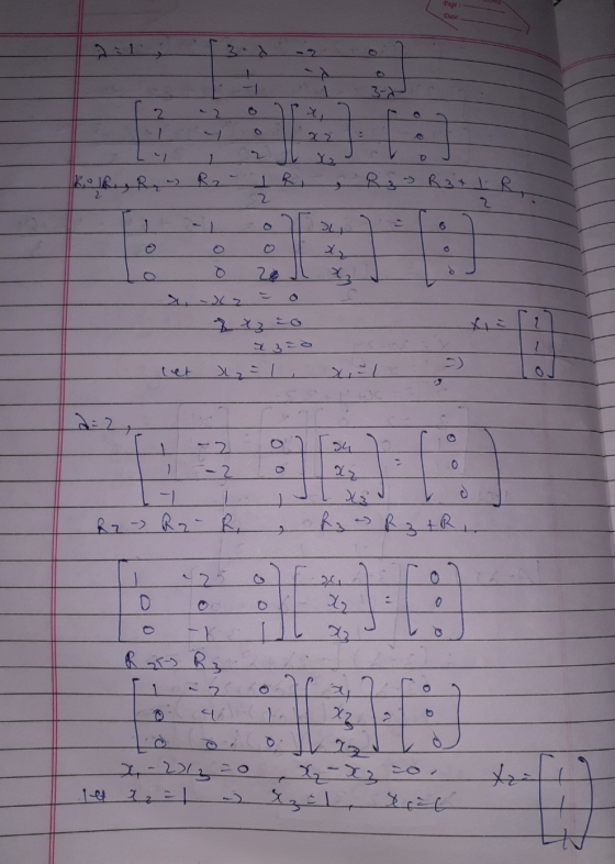 Date لكم ج -2 -م-3 2 رد •| 0 R3+ IR 2 6 | C رX 0 ( ه2 دحيلا و يک - وته 0 2 0 علا الا - | R2 - Ra-R, Ry - Rz +R, 2 D 0 0 R X-)