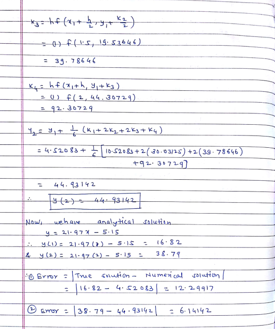 *3= hf (x + 2 y + K 2 ) = f(s, 19.53646) = 39.78646 x= hf.(aith, 9, +63) au f(2,44.30729). = 92.30729 Y = y,+ Ļ (ki+2K2 +2K3+