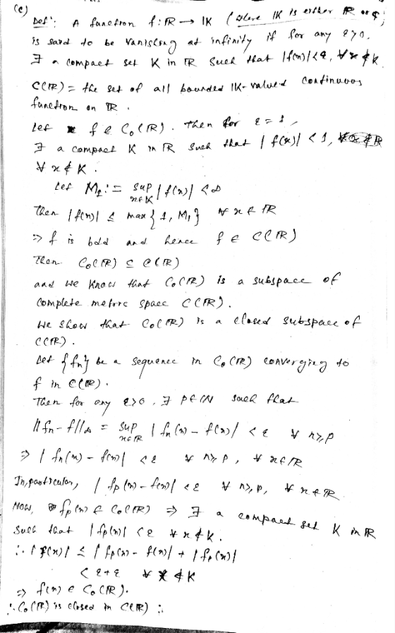 ces Def: A fanefron fir-> IK (obese lk is either p o is said to be Vanishing at infinity if for any &yo. I a compact set k in