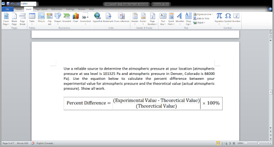 CHM150 Lab 3 Boyles Law Lab Assistant Microsoft Word Calibri Fila Page Layout References Review iew Home Insert Mailings A= S