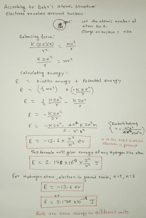 Accerdina to Bohrs atouie structuve electrons re wolves around nucless Let the autoue nomber atom be 2 e ze Chamge on nuclou