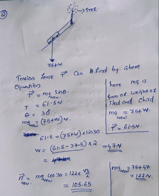 Tree 75+w Ca find by above Tension force Cquntibn here |Sum oメ weightoズ Jed ond child New. 61.5N T 30 75t W MG New 1 T61-5N 6