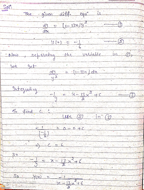 Solo The given diff. egun dy = 11-1390) 9 dx 910) the variable in 1 - Now we - separating get ely 11-12 dan DP Integrating -1