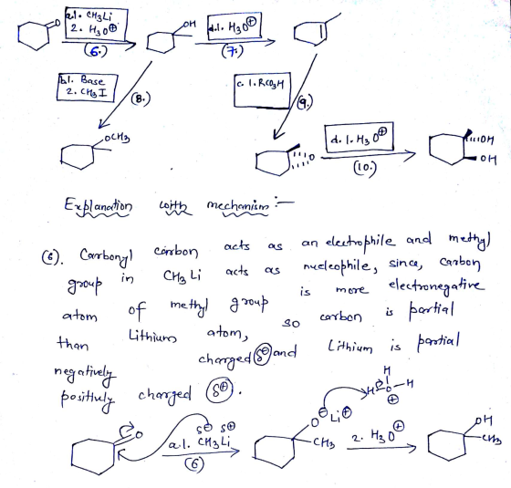 al. CH₂ Li 2. H₂o0 Tal. Base 1 2. CH ₂ I [c. 1. RCO3H pel Rosa оси no OH Mc Explanation coi the mechemin nism (6). Carbonyl c