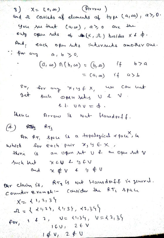 3) X= [0,00) (Arrows ) and & corists at elements of type (a, as), as, O. you so that Carco), as, o are the only open sets of