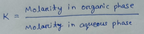 K – = Molarity in organic phase Molarity in aqueous phase