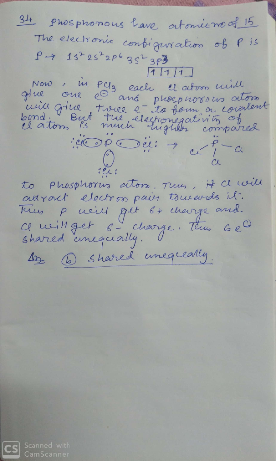 34 Phosphorous have atomie wo of 15 The electronic configuration of pis L 15²25²2p6 35² 3p3 Now in Pa3 each el acton will glu