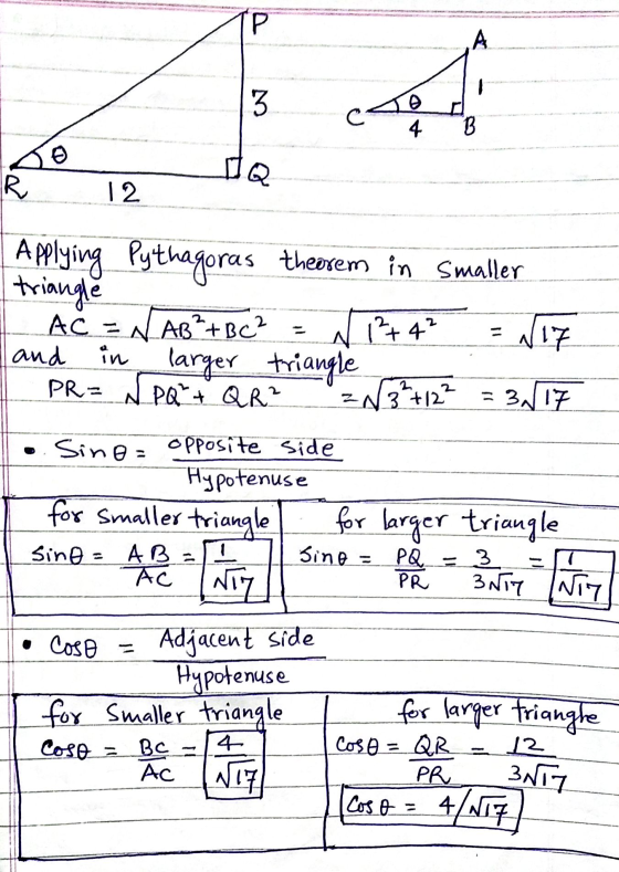 P A - 3 o 4 B 0 IQ R 12 in smaller Applying Pythagoras theorem triangle AC = 4 AB²+ BC² larger triangle PR= NPQ+ QR² 12+ 4?