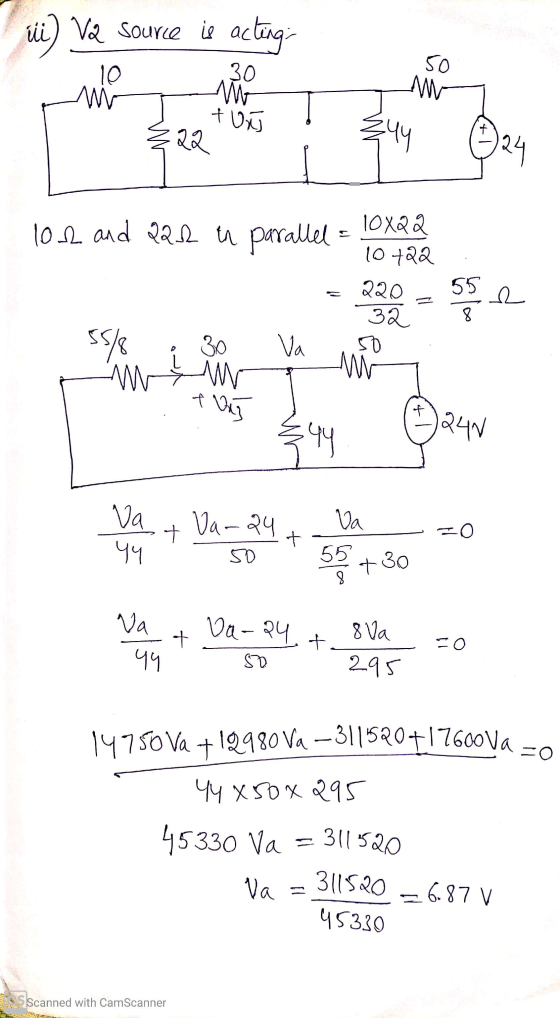 ii) VQ source is actings 30 M tun 22 Vins i quy 924 10.32 and 22.12 u parallel = 10X2Q = 230 se et van het =0 Vant Des By + r