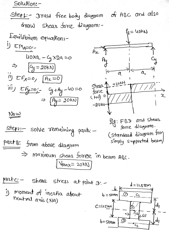 Solution: - Stepte Draw free body diagram of ABC and also droaw shear force diagram: - Po=U0KN Equilibrium equations- ) EMATO