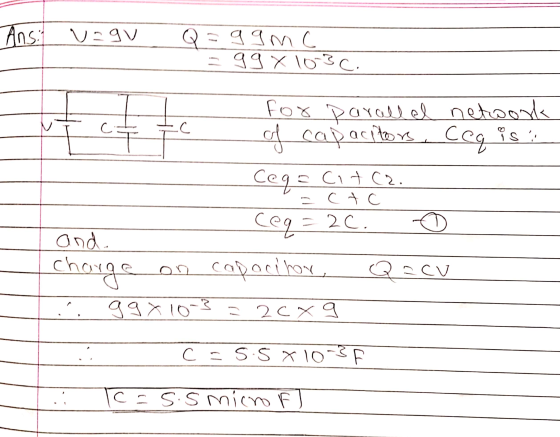 Ans: vagu Q - 4KM С. 93 Х\о 3С. Cegis for parallel network of capacitors Ceq = Citca САС ceq 2С. and. harge on capacitor, Qac