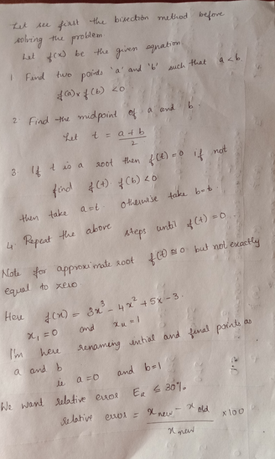 het see first the bisection method before solving the problem het fcx) be the given equation 1 Find two points a and b su