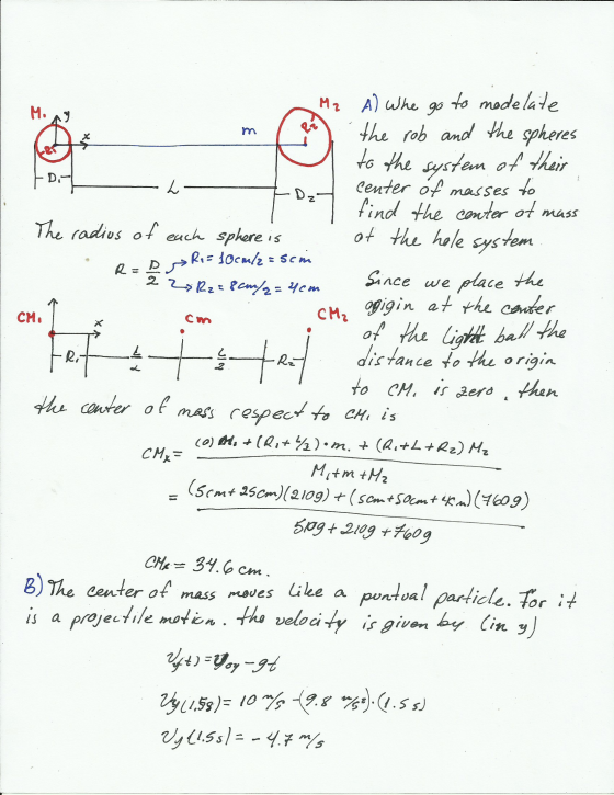 ela t e m throb and the spheres center ol masses 0 findl the cntr od mass ot the hole sys tem The radius of euch sphere is nc