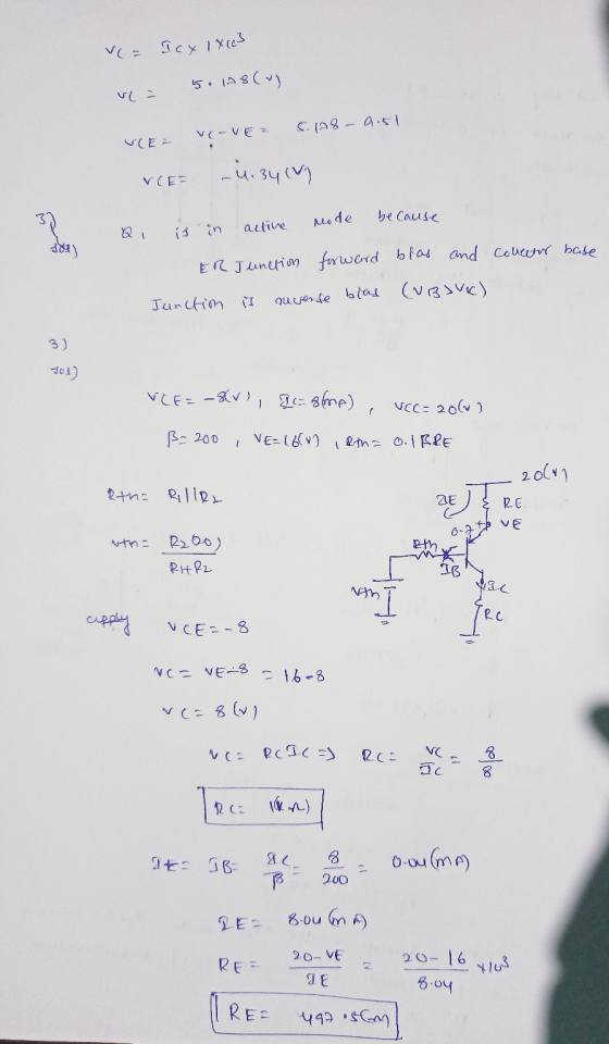 V= Icx 1863 - 5.1A8(ugl VE2 VE-VEZ S. (A8 – 0.51 NCE - 4.34 & collector base it in active node because ER Junction forward bl