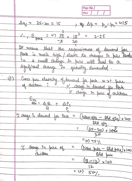 sq = 35-20 = ls Ap = b; b = -)5 ó. E = G) VS x 15.2 3 2:25 785 20 It means that the responsiveness of demand for Pack is much