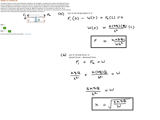 Chapter 21, Problem 50 The figure shows a long, nonconducting, massless rod of length L, pivoted at its center and balanced w