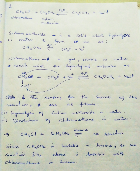 CH₂Cl + Ch. ONO HO chloromethane sodium CHOCH₃ + Nach me thoxide Sodium me thoxide a is a solid which hydrolyzes in water to