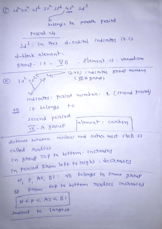 ① 18 25 286 35 306 45² 32 belongs to Fourth period period =4 3d3: in this d-orbital indicates it is d-block element. group.i