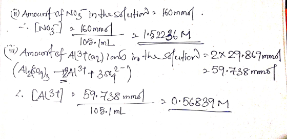 ... [weg lodāv Ime () Amount of No3 in the solutions a 160mmol. 2 160mono 21052236 M (W) Amount of Al3t cay) ins in the solu