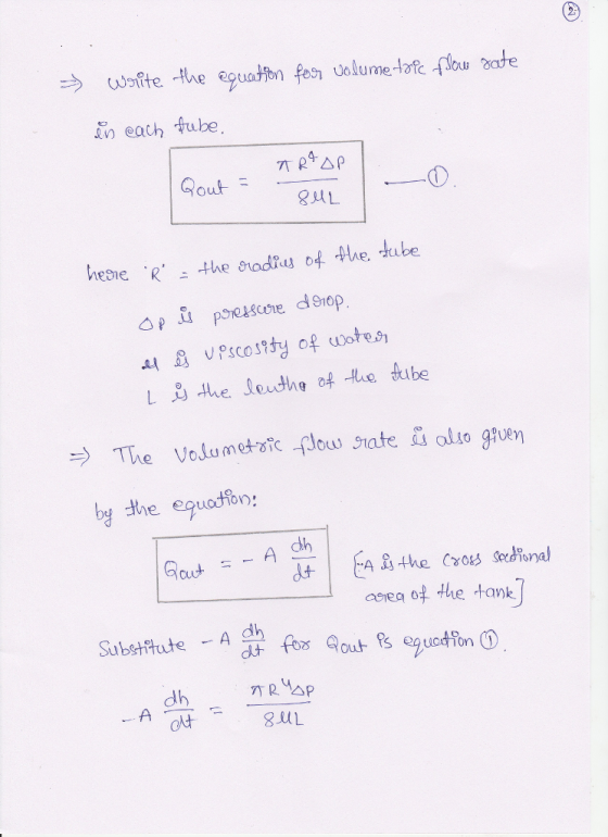 in each-tube by the eouot%n: asiea of the tank A dh Subshitute dlh 8uL