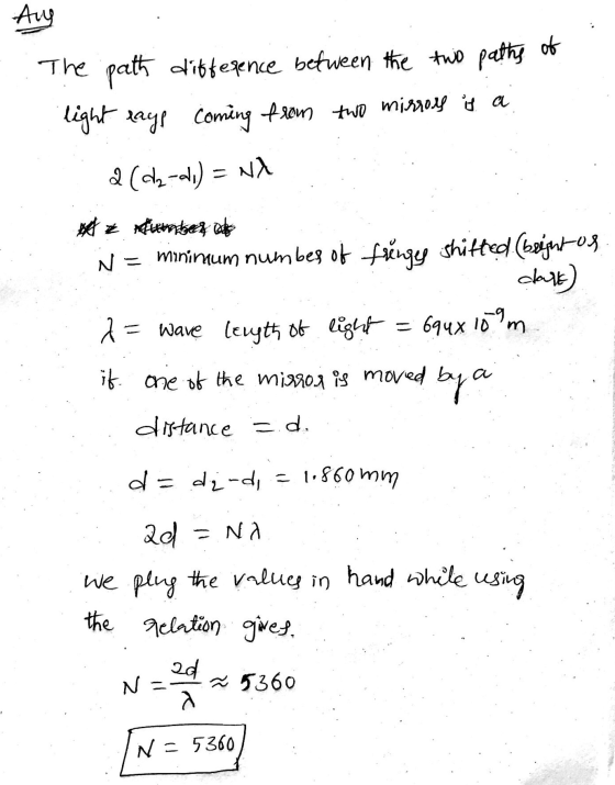 . The path difference between the two paths of light rays coming from two mirrors is a . 2(a2-a1) = nl z in the he N = minimu