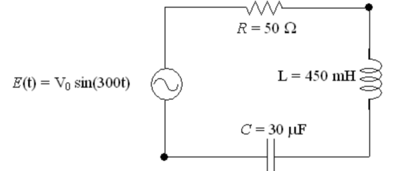 R= 50 22 E(t) = Vo sin(300t) L = 450 mH C = 30 UF
