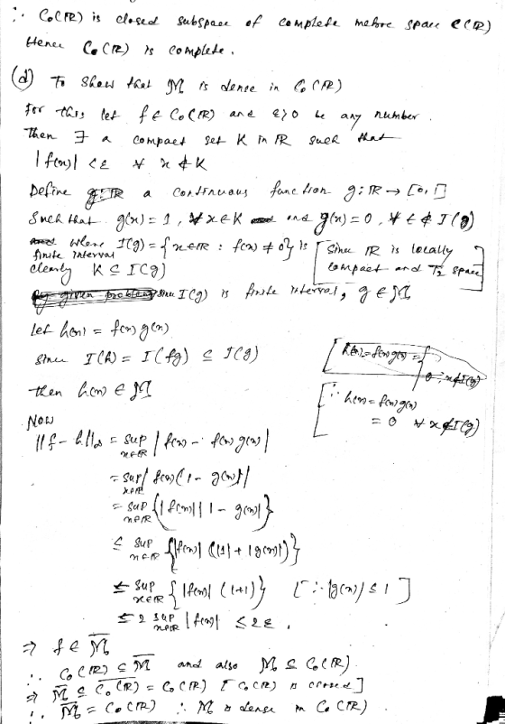 CCRR) is closed subspace of complete mehre spau e CP) Нели Со Се) к со мрlаl. , 1 (d) to show that he is dence in CCR) for th