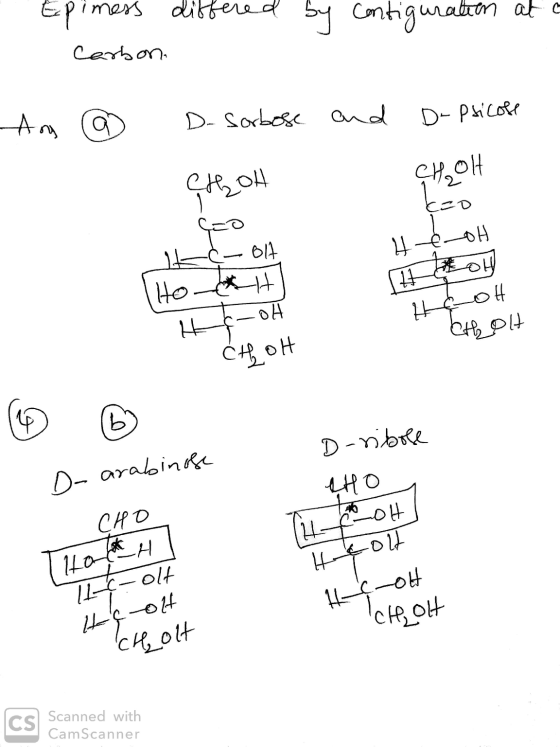Epiness differed by contiguration at a Carbon Aon D- Sorbose and D- Psicose CH2OH 댁에 td-ot 4 OH Hot HCOA او ها cң, он D-ribos
