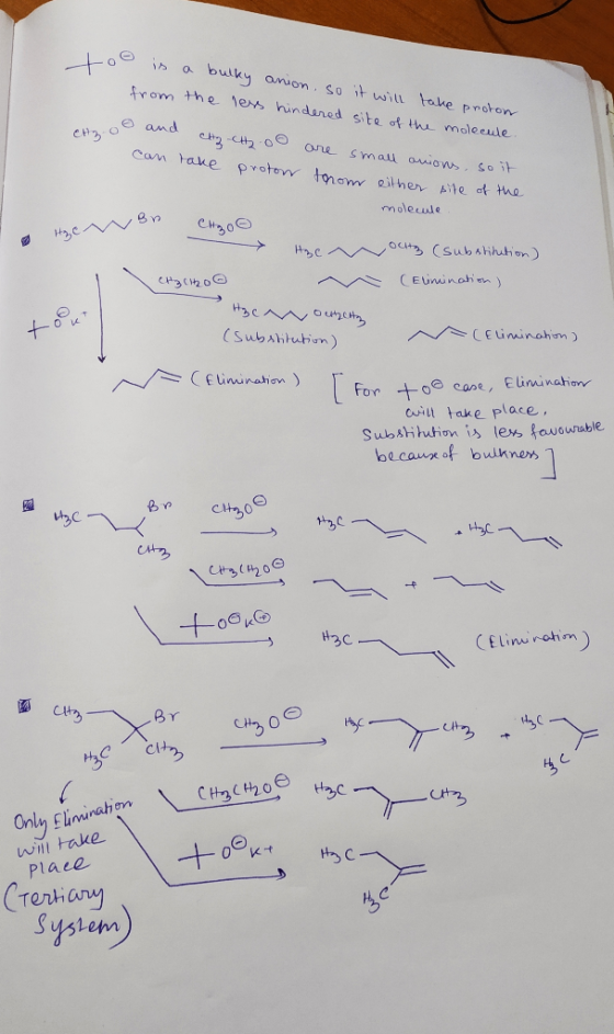 a bulky anion So it wil take proton from the es hindaned site ot th moleeule CH209 and 22 O one smau auions So it Can take pr