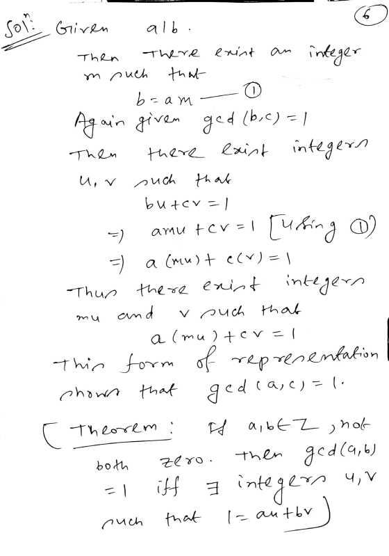 6 7 soh Griven alb. Then m such There enint that an integer b= cam Then u, v =) = ) Again given ged (b, c) = 1 there exist in