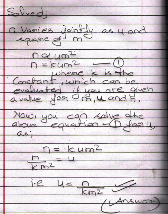 Solved; In Varies jointly as u and كم دمع عععمك naum² nekum2 O. where k is the Constant, which can be evaluated if you are gi